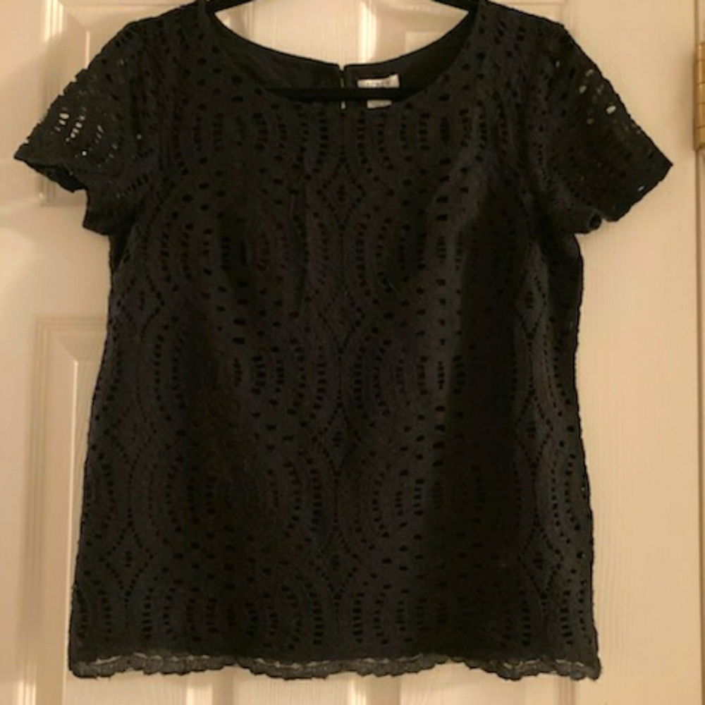 J Crew Black Eyelet Top Size 2
